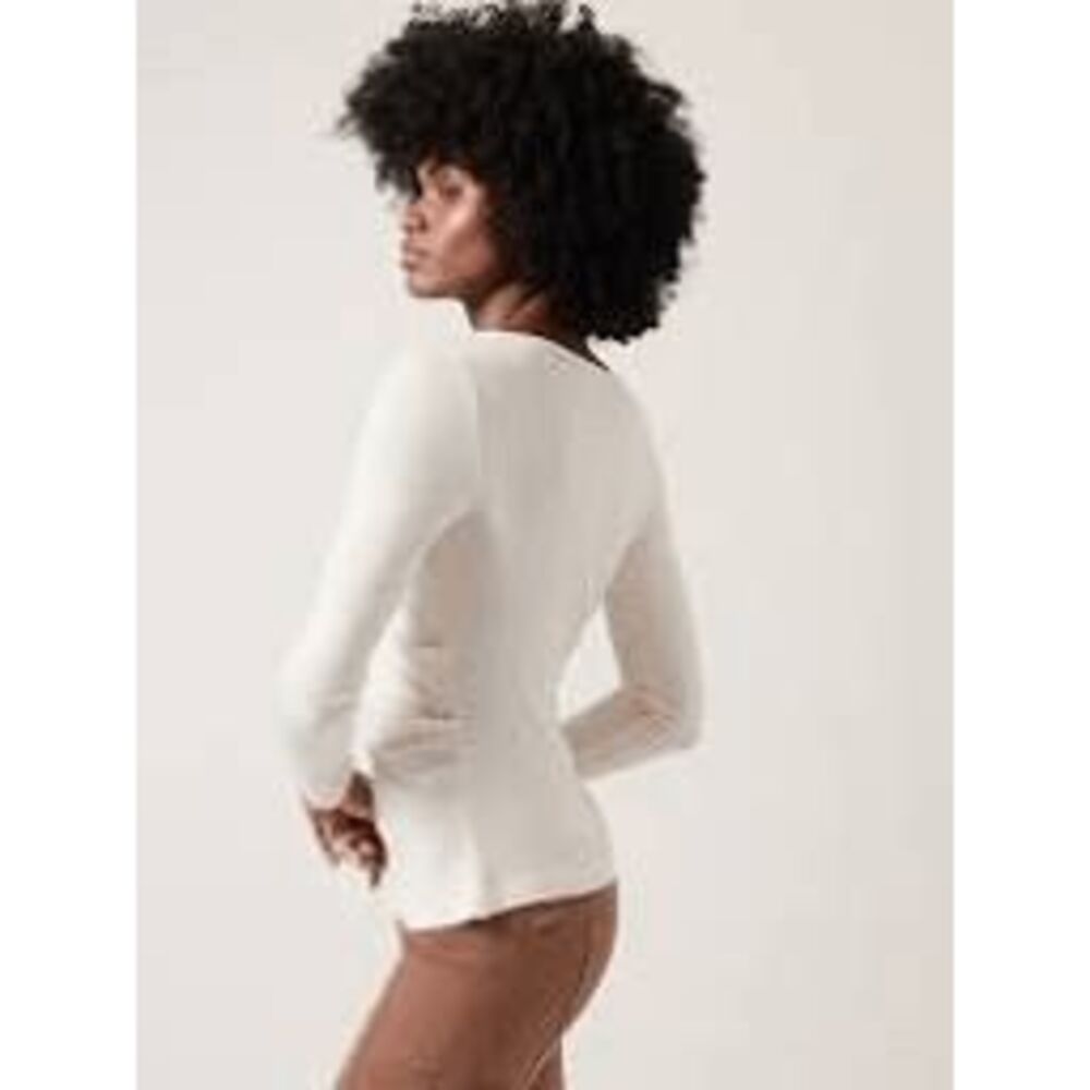 Athleta Weekender Ruched Boat Neck Tencel Long Sleeve Top White Small NEW - Picture 5 of 8
